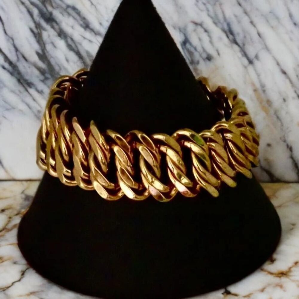 Napier Gold Tone Rope Chain Link Cuff Bangle Bracelet 7.5" Signed MCM Mint